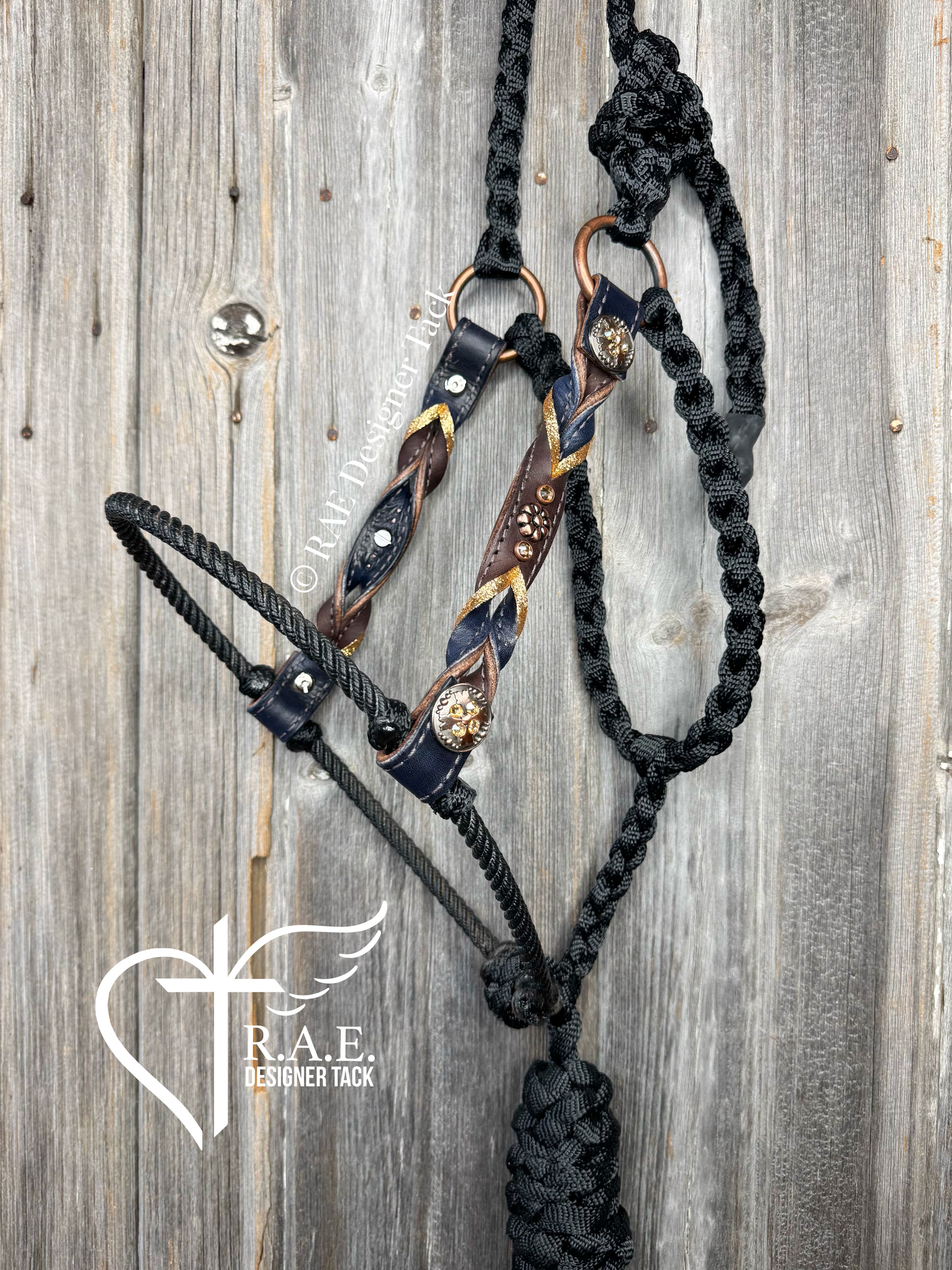 Lariat Halter in Navy & Gold